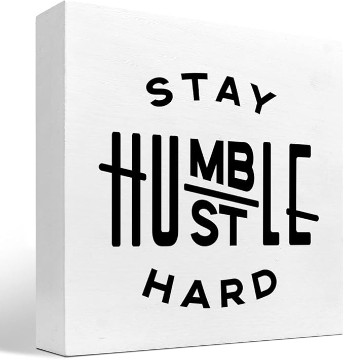Stay Humble Hustle Hard Sign,Inspirational Quote Wood Box Sign,Motivational Wooden Block Signs,Positive Wood Signs,Entrepreneur Decorations for Home Office Shelf Table Decor - LeafyLoom