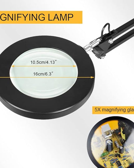 Meichoon LED Desk Lamp with Round Base 5X Magnifying Glass Foldable Arm Eye-Caring USB Table Light 3 Color Modes 10 Brightness Levels for Home Office Reading Makeup Crafts Repair UC38 Black - LeafyLoom