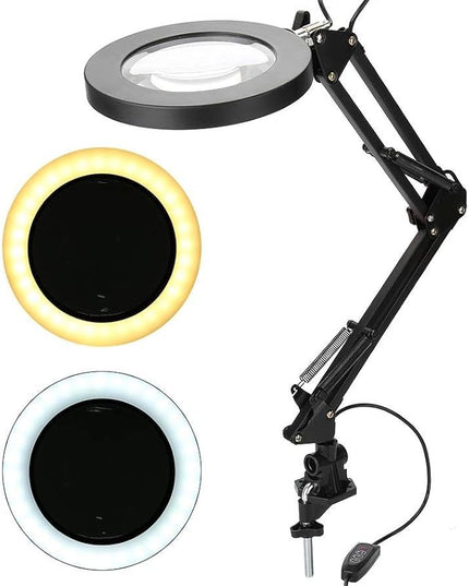 LED Magnifying Lamp with Clamp, 5X Magnifier Glass Light Lens, USB Dimmable Desk lamp for Table Craft or Workbench - LeafyLoom