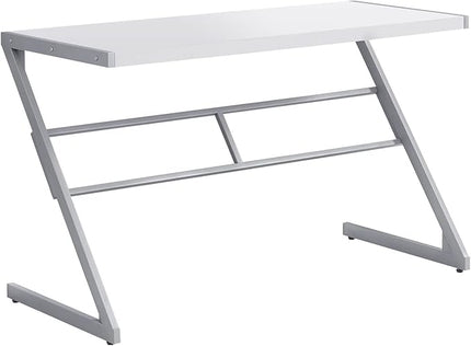 Monarch Specialties Simple Modern Study Laptop Table for Home & Office Computer Desk-Z-Shaped Metal Leg, 48" L, White - LeafyLoom