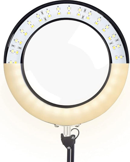 Meichoon LED Desk Lamp with Round Base 5X Magnifying Glass Foldable Arm Eye-Caring USB Table Light 3 Color Modes 10 Brightness Levels for Home Office Reading Makeup Crafts Repair UC38 Black - LeafyLoom