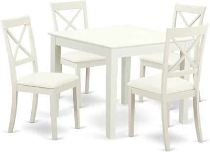 East West Furniture OXBO5-LWH-LC Oxford 5 Piece Dinette Set for 4 Includes a Square Table and 4 Faux Leather Dining Room Chairs, 36x36 Inch - LeafyLoom