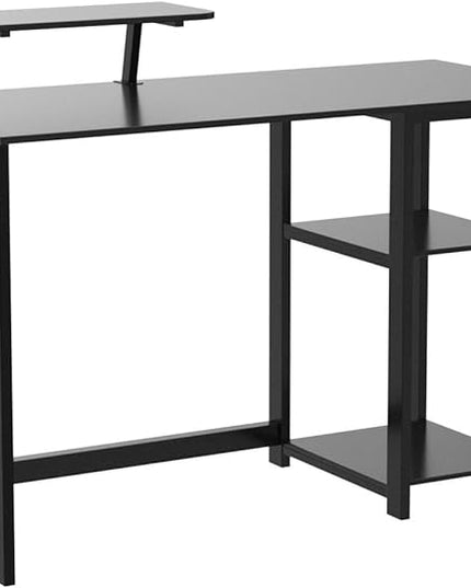 GreenForest Computer Home Office Desk with Monitor Stand and Storage Shelves on Left or Right Side,47 inch Modern Writing Study PC Laptop Work Table,Black - LeafyLoom