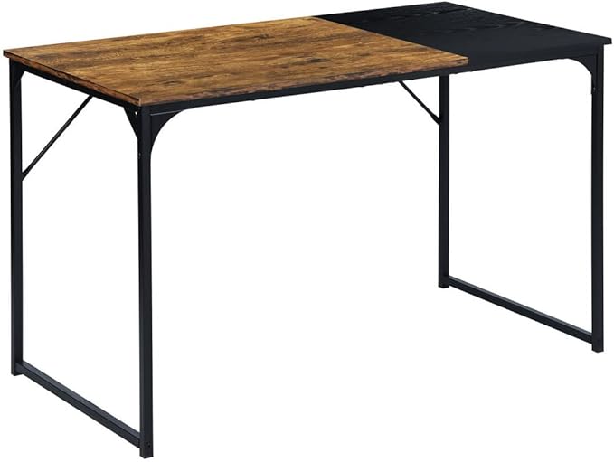 FurnitureR 39.4" Home Office Table Simple Computer Desk Laptop PC Writing Sturdy Metal Frames for Study Room, Brown&Black - LeafyLoom
