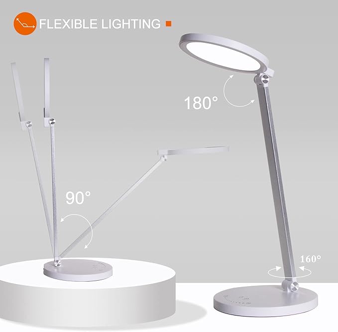 LED Desk Lamp, Aluminum Table Lamp, Dimmable Eye-Caring Table Lamp with 5 Lighting Models with 5 Brightness Levels, Touch Control and Memory Function, USB Charging Port, 8W, White…… - LeafyLoom