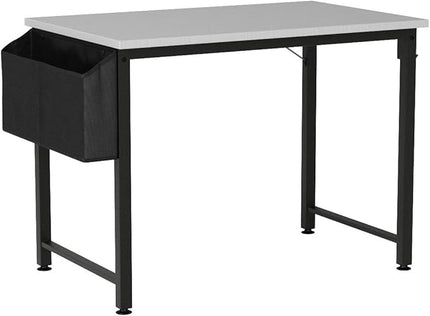 Lufeiya Computer Desk White Writing Table for Small Spaces Home Office 39 Inch Modern Study PC Des,with Storage Bag Hook (White Black) - LeafyLoom