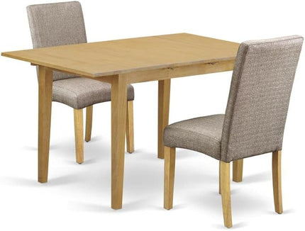 East West Furniture NODR3-OAK-16 Norfolk 3 Piece Kitchen Set Contains a Rectangle Dining Table with Butterfly leaf and 2 Dark Khaki Linen Fabric Upholstered Chairs, 32x54 Inch - LeafyLoom
