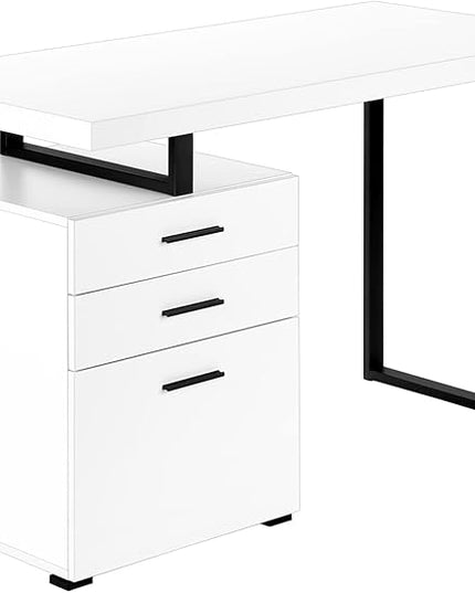 Monarch Specialties 7646 Computer Desk, Home Office, Laptop, Left, Right Set-up, Storage Drawers, 48" L, Work, Metal, Laminate, White, Black, Contemporary Desk-48 R Face, 47.25" L x 23.75" W x 30" H - LeafyLoom