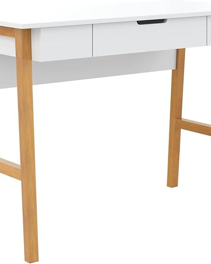 Nathan James Jacklyn Modern Home Office Writing Desk, White/Brown - LeafyLoom