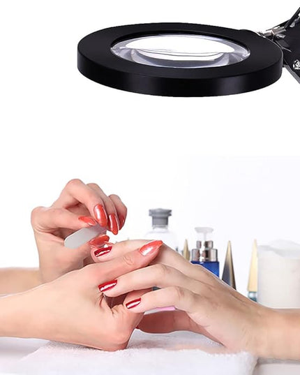 Meichoon LED Desk Lamp with Round Base 5X Magnifying Glass Foldable Arm Eye-Caring USB Table Light 3 Color Modes 10 Brightness Levels for Home Office Reading Makeup Crafts Repair UC38 Black - LeafyLoom