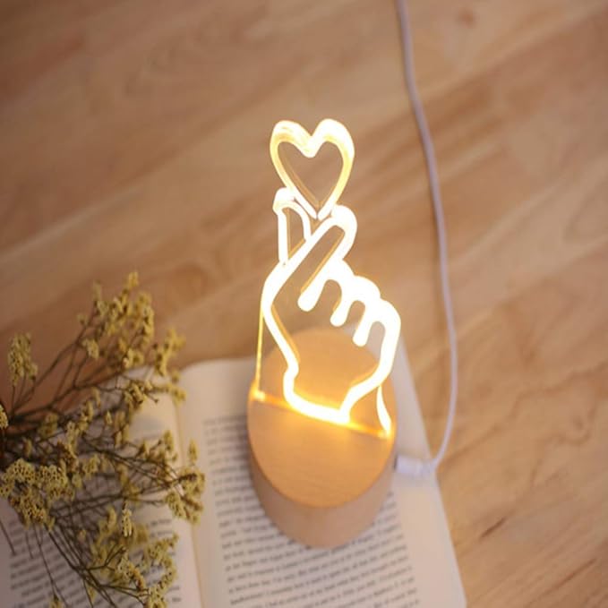 OSALADI Finger Heart Night Light, 3D Pattern Desk Table Lamp USB Charging, Acrylic Button Desk Lamp for Living Room Home Bedroom - LeafyLoom