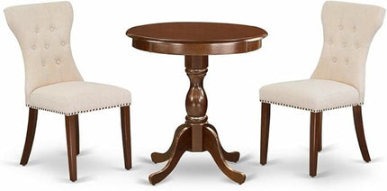 East West Furniture ESGA3-MAH-32 Eden 3 Piece Dining Set for Small Spaces Contains a Round Wooden Table with Pedestal and 2 Light Beige Linen Fabric Parson Chairs, 30x30 Inch, Mahogany - LeafyLoom