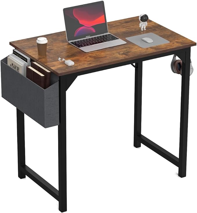 DUMOS 32 Inch Office Small Computer Desk Modern Simple Style Writing Study Work Table for Home Bedroom - Rustic Brown - LeafyLoom