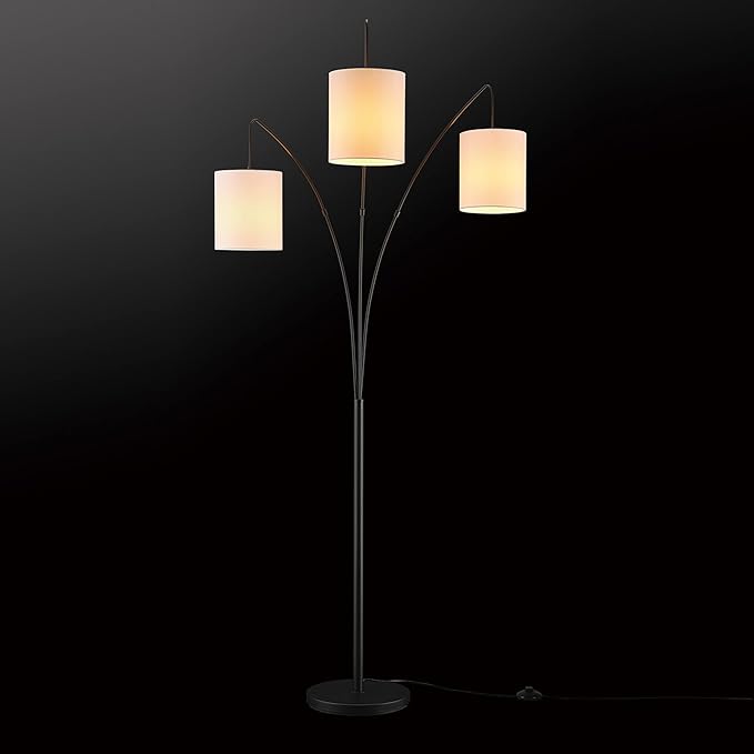 Globe Electric 65913 79" 3-Light Floor Lamp, Matte Black, White Linen Shade, in-Line On/Off Foot Switch - LeafyLoom