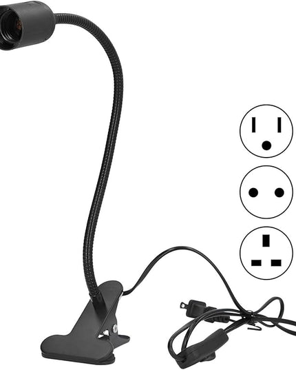 E27/E26 Clip Desk Lamp Light Socket, Desk Light Adapter Eye 360 ° Flexible Gooseneck Clip Light Bulb Holder for Desk Office Clamp Light Bulb Stand with On/Off Switch(#1) - LeafyLoom