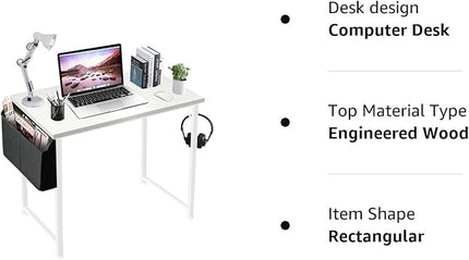 Lufeiya White Small Desk for Bedroom - Student Kids Study Writing Table for Home Office Bedroom Small Spaces 32 Inch Modern Mini Laptop PC Computer Desks, White - LeafyLoom
