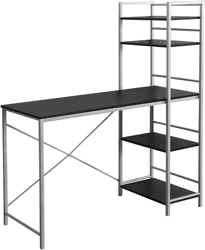 Monarch Specialties Study Workstation with 4 Bookshelves-Home & Office Computer Desk with 4 Tier, 48", Cappuccino - LeafyLoom