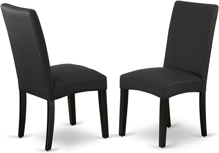 East West Furniture Norfolk 3 Piece Modern Dining Set Contains a Rectangle Wooden Table with Butterfly Leaf and 2 Black Color Linen Fabric Parson Chairs, 32x54 Inch - LeafyLoom