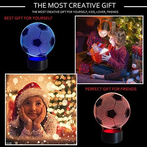 Wiscky Soccer Night Lights for Kids 3D Illusion Football Lights Lamp 7 LED Colors Changing Touch Table Desk Lamps Decorative Lighting Cool Toys Gifts Birthday Holiday Xmas Gifts Sports Theme Fans - LeafyLoom