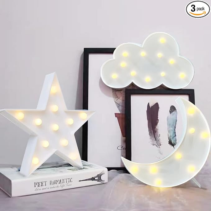 3Pcs Decorative LED Crescent Moon Star Cloud Night Light Can Be Hung On The Wall Children’S Room Room Light, Suitable for Birthday Parties, Holiday Decorations, Baby Room Decoration. - LeafyLoom