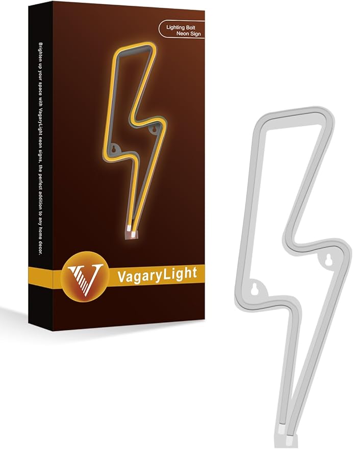 Neon Signs Lightning Bolt Battery Operated and USB Powered Warm White Art LED Decorative Lights Wall Decor for Living Room Office Christmas Wedding Party Decoration(NELNB) - LeafyLoom