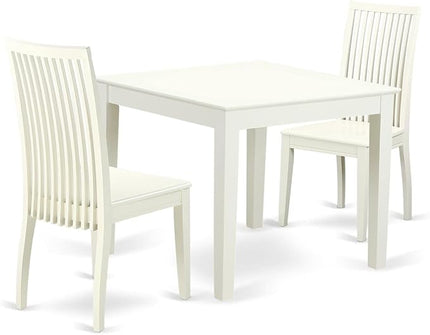 East West Furniture Oxford 3 Piece Dinette Set for Small Spaces Contains a Square Table and 2 Dining Room Chairs, 36x36 Inch, Linen White - LeafyLoom