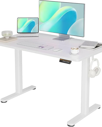 Electric Standing Desk, Adjustable Height Stand up Desk, 48x24 Inches Sit Stand Home Office Desk with Splice Board,White Top - LeafyLoom