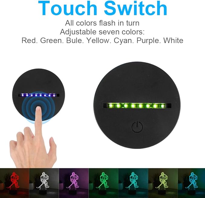 Hockey Player 3D Night Light Lamps for Kids 7 LED Color Changing Touch Table Desk Lamps Lighting Cool Toys Gifts Birthday Xmas Decoration for Sports Hockey Fan - LeafyLoom