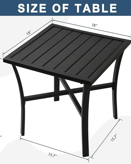 3 Piece Iron Bistro Set Stackable Outdoor Patio Furniture Set with 2 Large Comfortable Porch Chairs and Metal Coffee Table, Black - LeafyLoom
