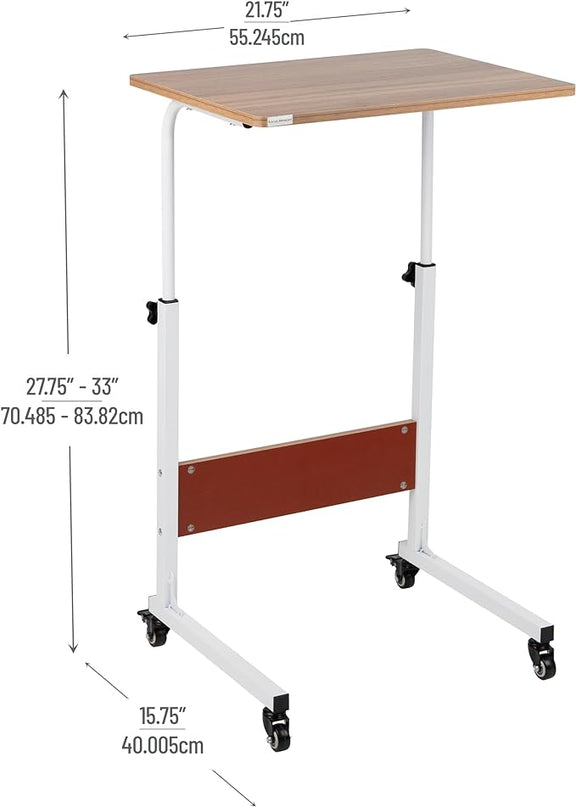 Mind Reader Woodland Collection, Mobile Sit/Stand Laptop Desk Adjustable, Lockable Casters, Portable, 21.75" L x 15.75" W x 33" H, Medium, Brown - LeafyLoom
