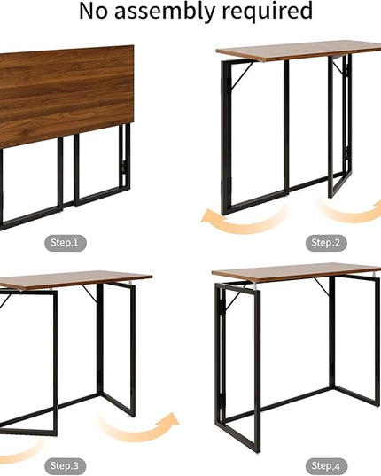 Folding Desk 40 Inch - Small Foldable Desk for Small Space Minimalist, Space Saving Collapsible Compact Desk Portable Table for Craft, Writing, Study and Work (No Assembly Required) - LeafyLoom