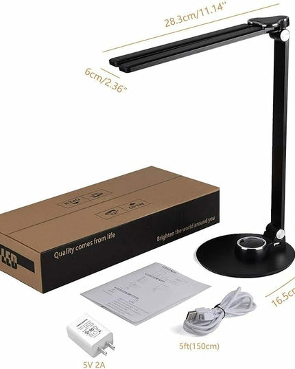LED Desk Lamp Dimmable Table Lamp, LED Desk Lighting with USB Charging Port, 10W Foldable Rotatable Desk Lights, Touch Control Adjustable Office Lamp with Adapter for Reading - LeafyLoom