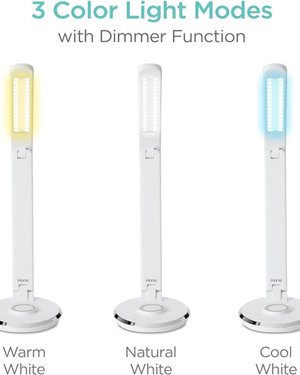 iHome Desk Lamp with Charging Station, Reading Light with Wireless Charging and USB Charging – White (ILW200W) - LeafyLoom