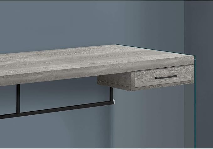 Monarch Specialties Computer Desk - Contemporary Writing Desk with Drawer - Tempered Glass Legs - 48"L (Grey Reclaimed Wood Look) - LeafyLoom