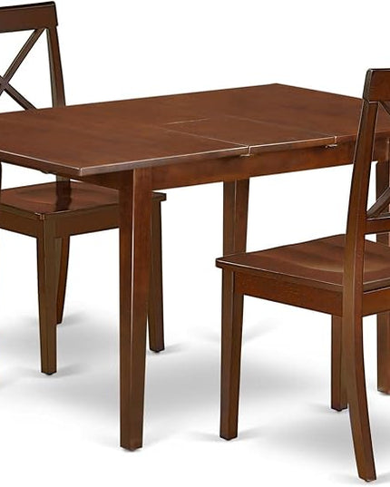 East West Furniture Picasso 3 Piece Kitchen Set Contains a Rectangle Table with Butterfly Leaf and 2 Dining Room Chairs, 32x60 Inch, Mahogany - LeafyLoom