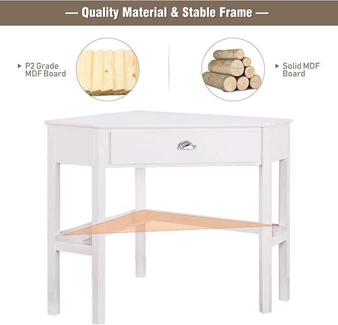 Giantex with One Drawer and One Storage Shelf, White Finish - LeafyLoom