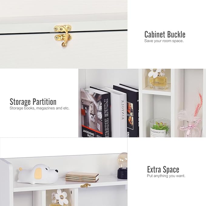 YUSING Wall Mounted Table, Multifunctional Fold Down Wall Mounted Laptop Computer Desk with Storage Compartments for Home, Office, White - LeafyLoom