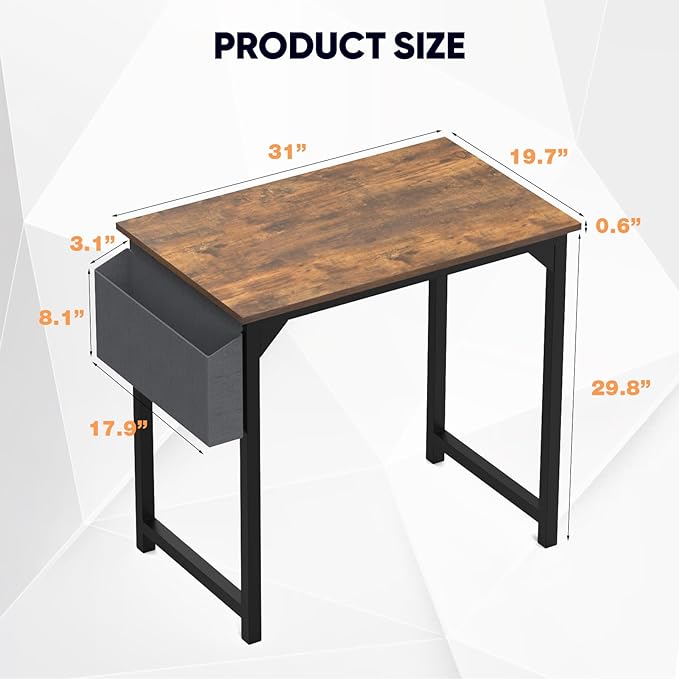 DUMOS 32 Inch Office Small Computer Desk Modern Simple Style Writing Study Work Table for Home Bedroom - Rustic Brown - LeafyLoom