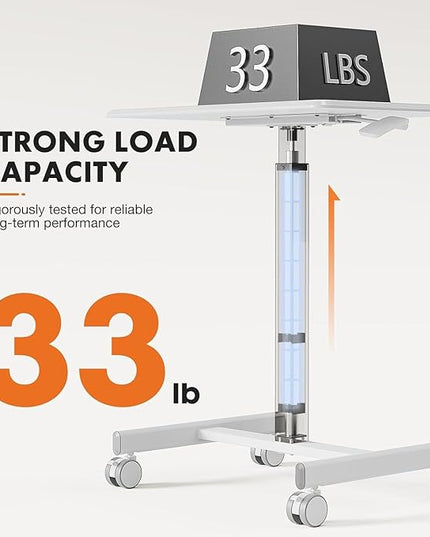 edx Small Mobile Rolling Standing Desk - Overbed Table, Teacher Podium with Wheels, Adjustable Work Table, Rolling Desk Laptop Computer Cart for Home, Office, Classroom, White - LeafyLoom