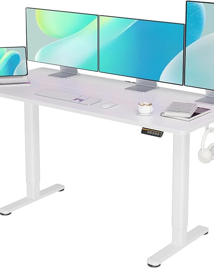 Electric Standing Desk, Adjustable Height Stand up Desk, 63x24 Inches Sit Stand Home Office Desk with Splice Board,White Top - LeafyLoom