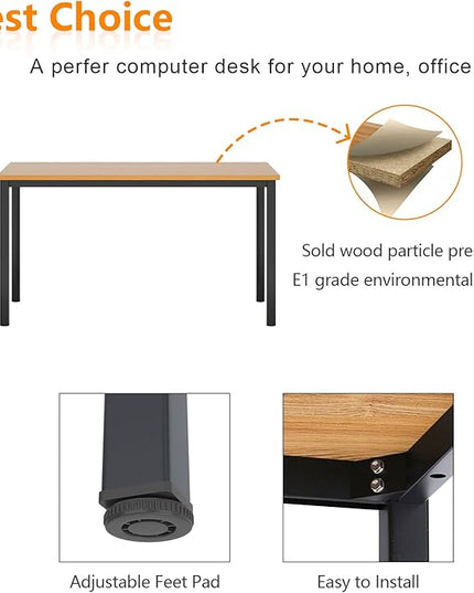 Need Small Desk, 39.4 inches Sturdy Writing Desk for Small Spaces, Small Computer Desk Teens Desk Study Table Laptop Desk Home Ofice Desk, Black Metal Frame, Teak - LeafyLoom
