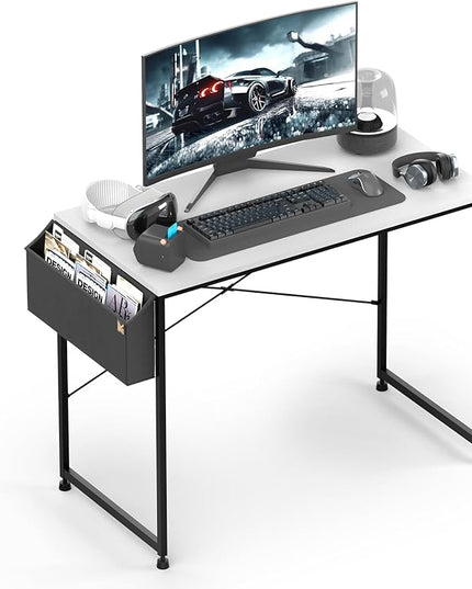 MoNiBloom Computer Desk 40 Inches with A Storage Bag, Student Laptop Writing Desks for Samll Space Home Office, White - LeafyLoom