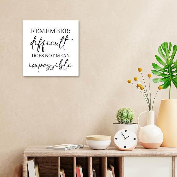 Remember Difficult Does not Mean Impossible Wood Block Sign Desk Decor,Rustic Inspirational Wooden Box Plaque Sign Desk Decor for Home Office Shelf Table Decor Decorations - LeafyLoom
