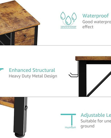 Lufeiya 47 inch Computer Desk with 4 Drawers & Storage Shelves, Writing Work Study Desk for Home Office Bedroom, Modern Simple Student PC Desks Table, Rustic Brown - LeafyLoom