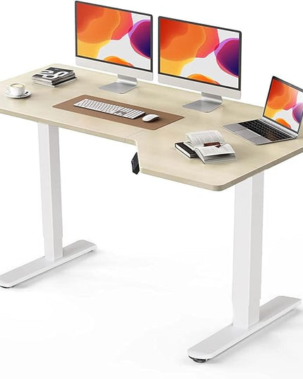 Electric Standing Desk, Height Adjustable Sit Stand up Desk, L-Shaped Memory Home Office Desk with Hook, 55 x 34 inch - LeafyLoom