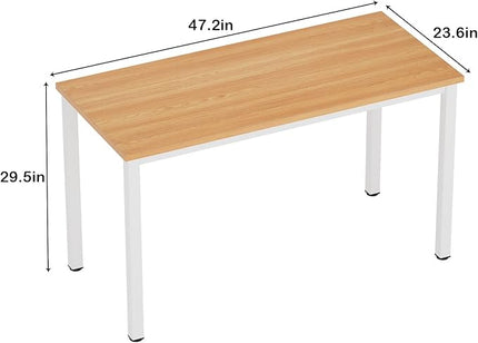 Need Computer Desk, 47 inch Home Office Desk, Modern Simple Style Home Office Gaming Desk, Basic Writing Table for Study Student, White Metal Frame, Teak - LeafyLoom
