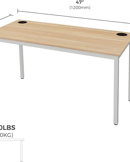 It's_Organized Computer Desk 47 Inch Home Office Study Writing Desk,Modern Simple Laptop Computer Table, Easy Assembly, Industrial Style, White Metal Frame,Wood Grain - LeafyLoom