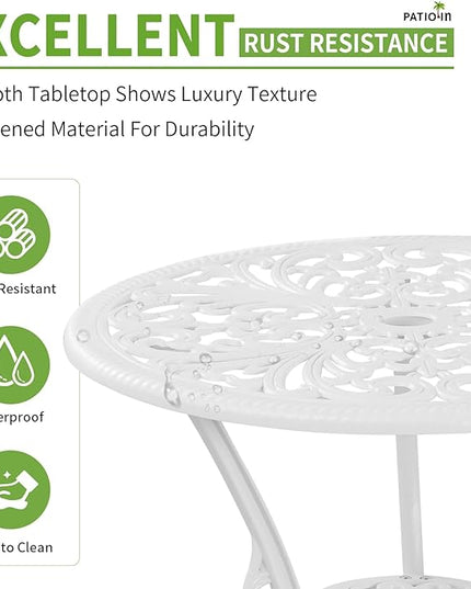 Bistro Table and Chairs Set of 2, Patio Furniture Bistro Set, Cast Aluminum Bistro Set 3 Piece Outdoor with Umbrella Hole for Balcony - LeafyLoom