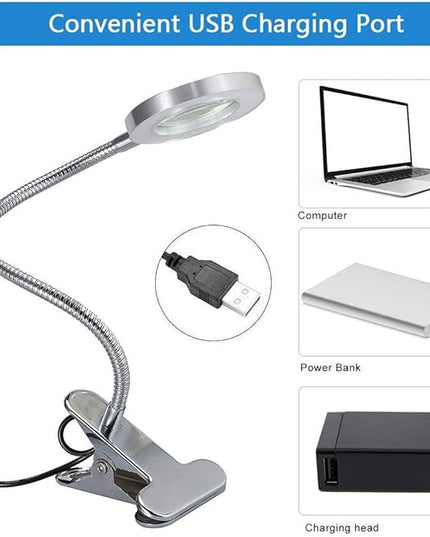 Desk Lamp, Adjustable Light Color and USB Tattoo Beauty Lamp with Clip, 2.5X Magnifier Feature for Tattoo Eyebrow Eyelash Extension and Reading - LeafyLoom