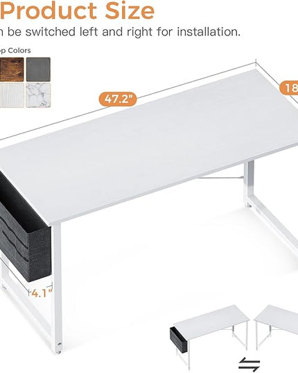 ODK Computer Desk Large Office Desk, 48 Inch Writing Desk with Storage, Modern PC Desk Work Table with Headphone Hook for Home Office, White + White Leg - LeafyLoom